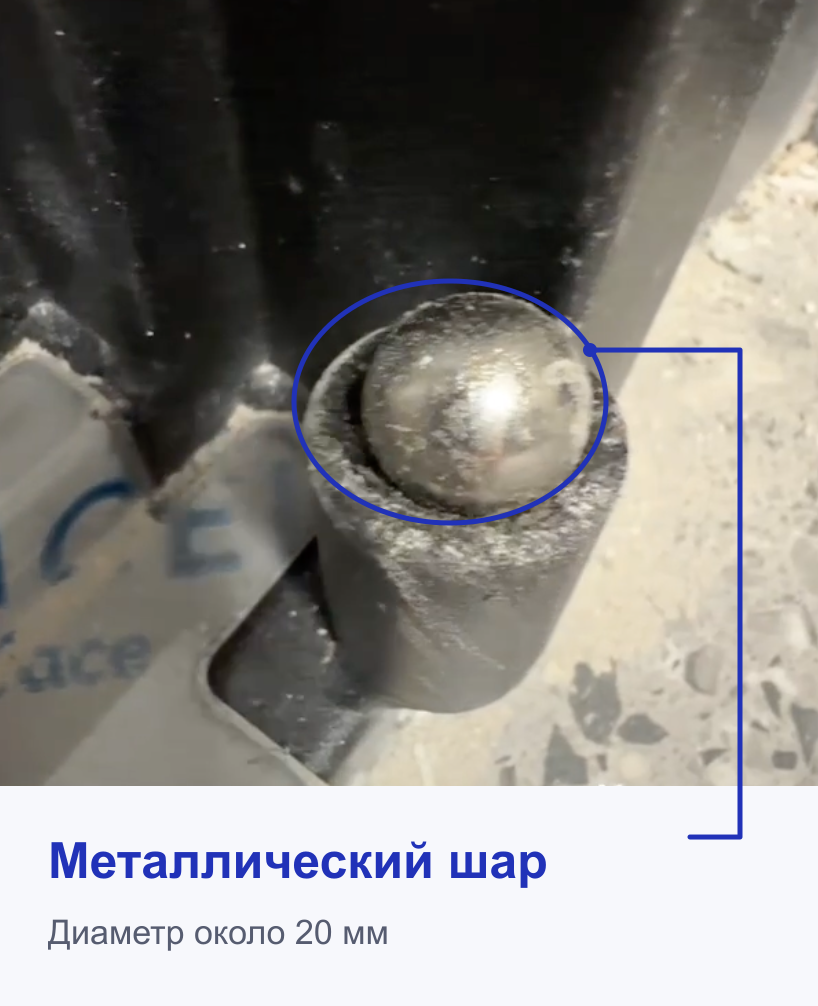Металлический шар диаметром около 20 мм внутри петли системы Барк, выделенный синим контуром